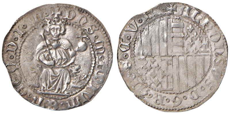 NAPOLI Alfonso I d’Aragona (1442-1458) Carlino con sigla S - MIR 54/6; Vall-Llos...