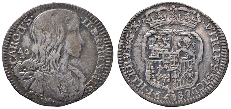 NAPOLI Carlo II (1674-1700) Carlino 1689 - Magliocca 40 AG (g 2,47) Graffi di co...