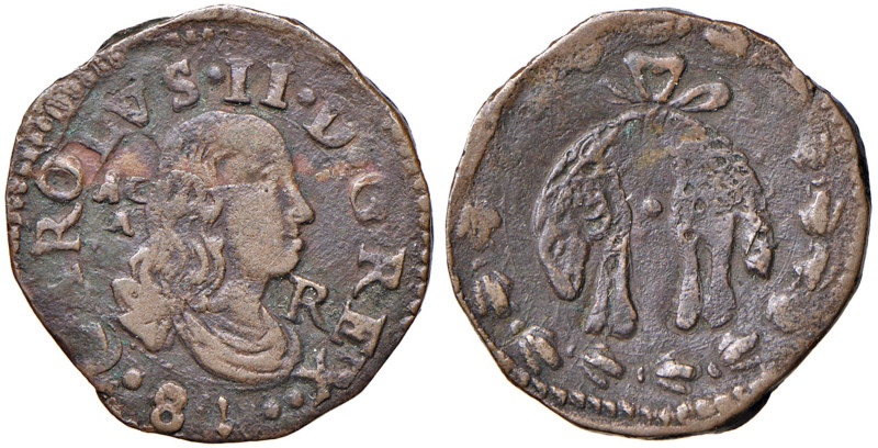 NAPOLI Carlo II (1674-1700) Tornese 1681 - Magliocca 64 CU (g 4,24) RR
qBB/BB