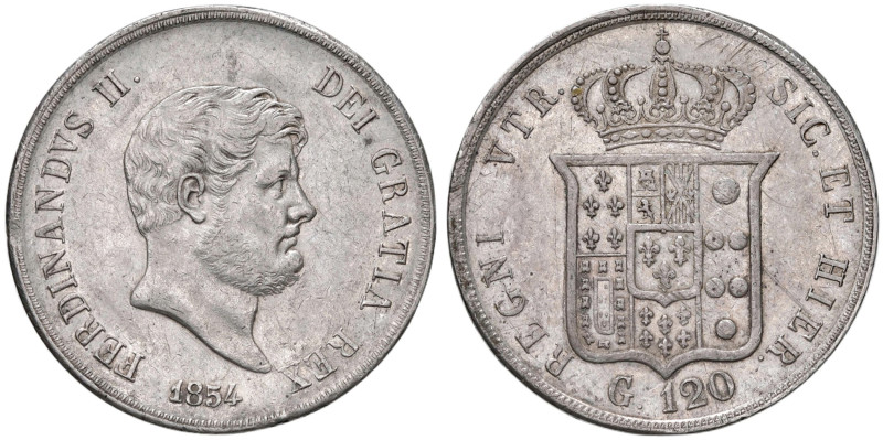 NAPOLI Ferdinando II (1830-1859) Piastra 1854 - Magliocca 564 AG (g 27,41) Colpe...