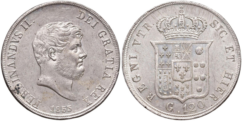 NAPOLI Ferdinando II (1830-1859) Piastra 1855 - Magliocca 565 AG (g 27,52) Ossid...