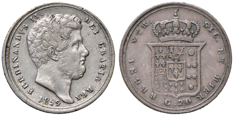 NAPOLI Ferdinando II (1830-1859) Tarì 1859 - Magliocca 624 AG (g 4,55) RR Colpet...