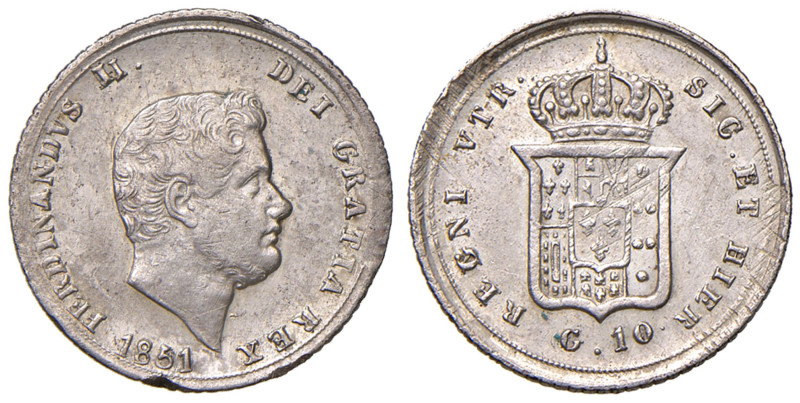 NAPOLI Ferdinando II (1830-1859) Carlino 1851 - Magliocca 649 AG (g 2,32) R Colp...