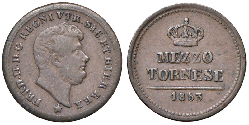 NAPOLI Ferdinando II (1830-1859) Mezzo tornese 1853 - Magliocca 802a CU (g 1,53)...