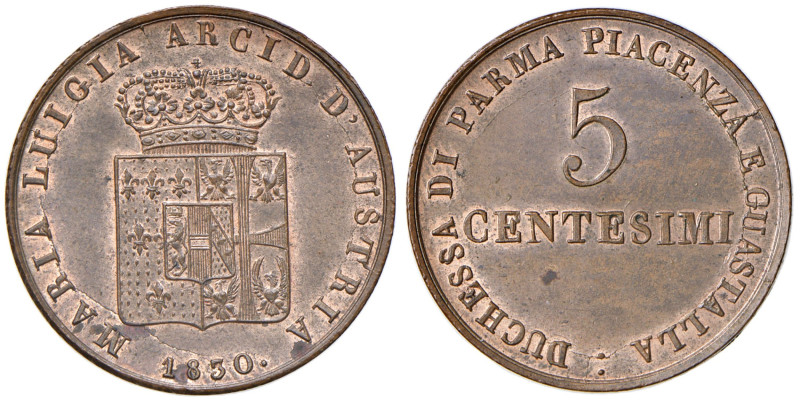 PARMA Maria Luigia (1815-1847) 5 Centesimi 1830 - CU (g 10,05) Zone di rame ross...