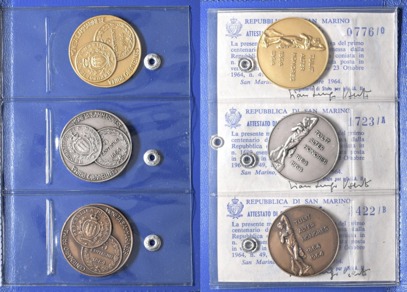 SAN MARINO Medaglia 1964 Primo centenario della prima moneta di San Marino - Opu...