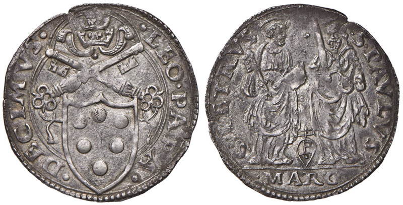 Leone X (1513-1521) Ancona - Giulio - Munt. 69 AG (g 3,73) RR Schiacciatura marg...