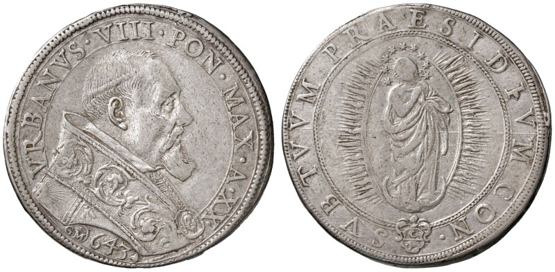 Urbano VIII (1623-1644) Piastra 1643 A. XX - Munt. 31 AG (g 31,68) Modesta tracc...