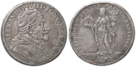 Alessandro VIII (1689-1691) Piastra 1690 A. I - Munt. 11 AG (g 31,53) Da montatura, foro otturato e bordo parzialmente ritoccato
qBB