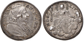 Benedetto XIV (1740-1758) Quinto di scudo 1754 A. XV - Munt. 51b AG (g 5,22) Mancanza di metallo sulla guancia al D/
BB/BB+