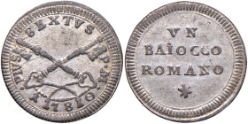 Pio VI (1774-1799) Baiocco 1780 - Munt. 93 MI (g 0,93)
SPL