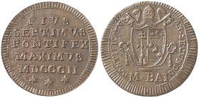 Pio VII (1800-1823) Mezzo baiocco 1802 A. II - Pag. 86 CU (g 5,34) Bellissimo esemplare in rame rosso, praticamente
FDC