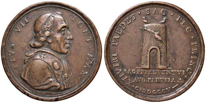 Pio VII (1800-1823) Medaglia 1805 Passaggio del Papa Pio VII a Perugia - AE (g 2...