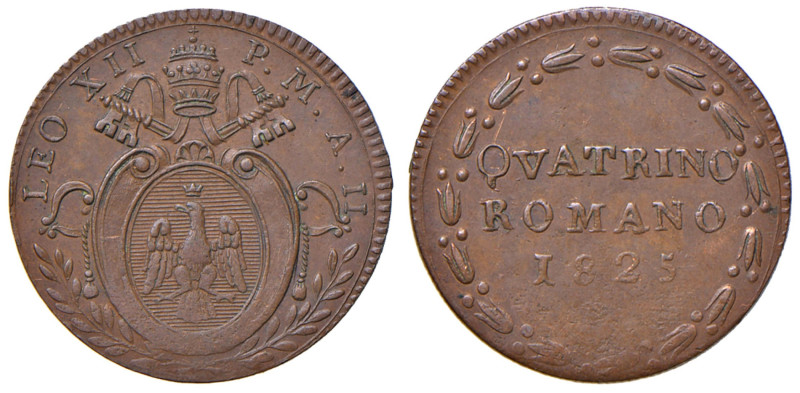 Leone XII (1823-1829) Quattrino 1825 A. II - Nomisma 327 CU (g 2,32) Debolezza d...