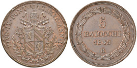 Pio IX (1846-1870) 5 Baiocchi 1849 A. IV - Nomisma 526 CU (g 39,89) Minime screpolature al bordo ma conservazione eccezionale
FDC