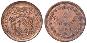 Pio IX (1846-1870) Quattrino 1851 A. VI - Nomisma 834 CU (g 2,00) Esemplare eccezionale
FDC