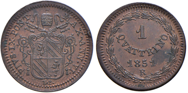 Pio IX (1846-1870) Quattrino 1851 A. VI - Nomisma 834 CU (g 1,78) Tracce di rame...