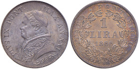 Pio IX (1846-1870) Lira 1866 A. XXI - Nomisma 873 AG (g 5,00) R Bella patina
qFDC