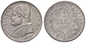 Pio IX (1846-1878) Lira 1866 A. XXI - Nomisma 874 AG (g 5,00)
qFDC
