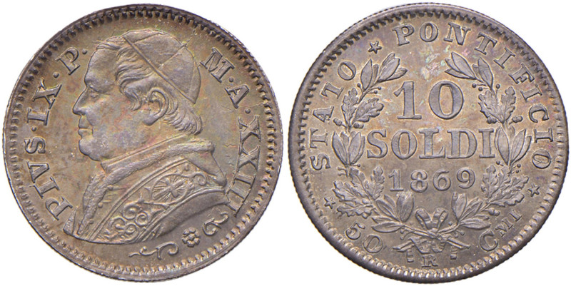 Pio IX (1846-1870) 10 Soldi 1868 A. XXIII - Nomisma 886 AG (g 2,53)
qFDC