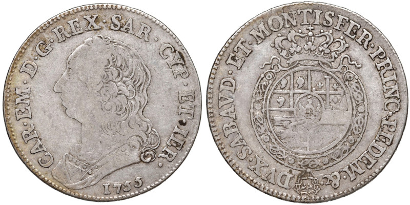 Carlo Emanuele III (1730-1773) Mezzo scudo 1755 - Nomisma 159 AG (g 17,31) R Mod...