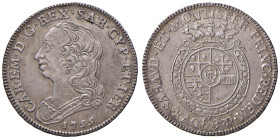 Carlo Emanuele III (1730-1773) Quarto di scudo 1755 - Nomisma 177 AG (g 8,79) Bella patina
SPL