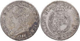Carlo Emanuele III (1730-1773) Quarto di scudo 1756 - Nomisma 178 AG (g 8,55) Graffietti al D/. Modeste macchie
BB