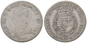Carlo Emanuele III (1730-1773) Quarto di scudo 1756 - Nomisma 178 AG (g 8,53) Graffietti al D/
MB+/qBB