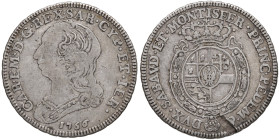 Carlo Emanuele III (1730-1773) Quarto di scudo 1756 - Nomisma 178 AG (g 8,57) Mancanza di metallo nel tondello al R/
MB+/qBB