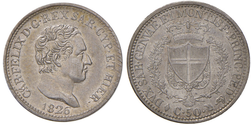 Carlo Felice (1821-1831) 50 Centesimi 1826 T (P) - Nomisma 602 AG Minimi graffie...