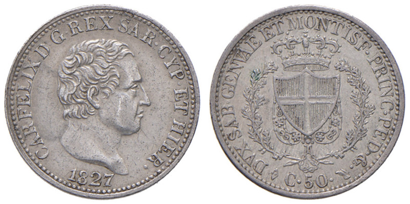 Carlo Felice (1821-1831) 50 Centesimi 1827 T - Nomisma 604 AG Minimi graffietti ...