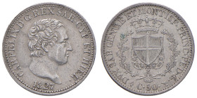 Carlo Felice (1821-1831) 50 Centesimi 1827 T - Nomisma 604 AG Minimi graffietti al D/
qSPL
