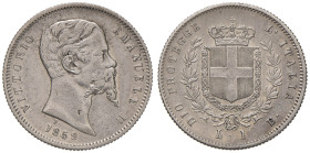 Vittorio Emanuele II re eletto (1859-1861) Lira 1859 B - Nomisma 829 AG R Piccola mancanza sul collo al D/
BB/BB+