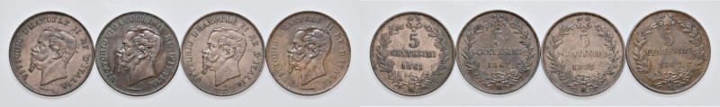 Vittorio Emanuele II (1861-1878) 5 Centesimi 1861 M - Nomisma 954 CU Lotto di 4 ...