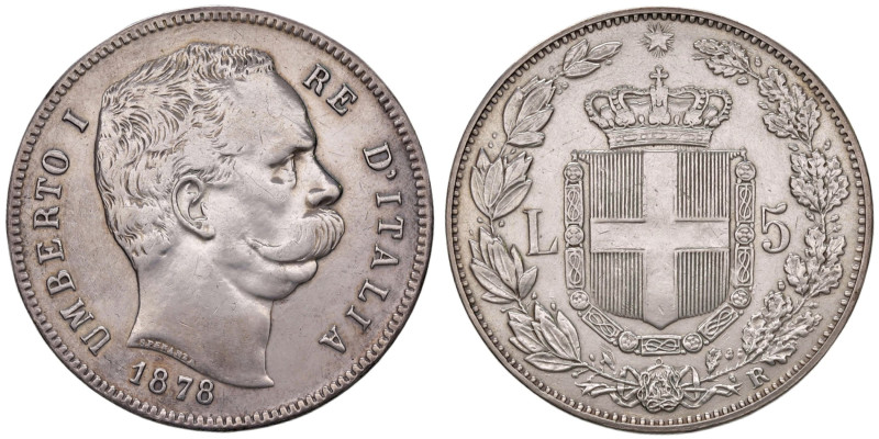 Umberto I (1878-1900) 5 Lire 1878 - Nomisma 992 AG RR Pesantemente lucidato
BB