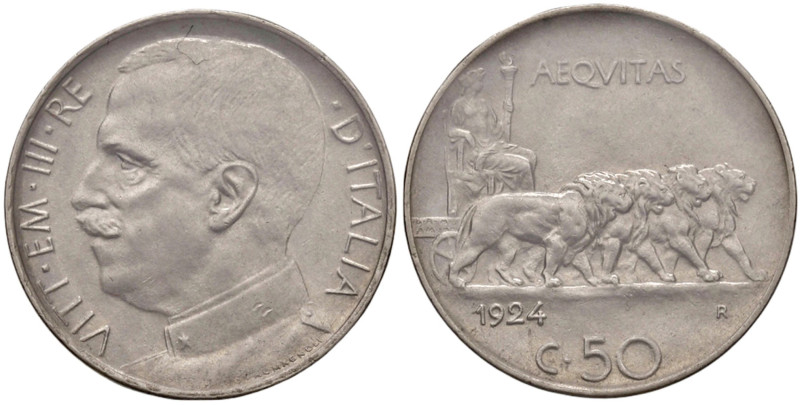 Vittorio Emanuele III (1900-1946) 50 Centesimi 1924 L - Nomisma 1239 NI RRR Sigi...