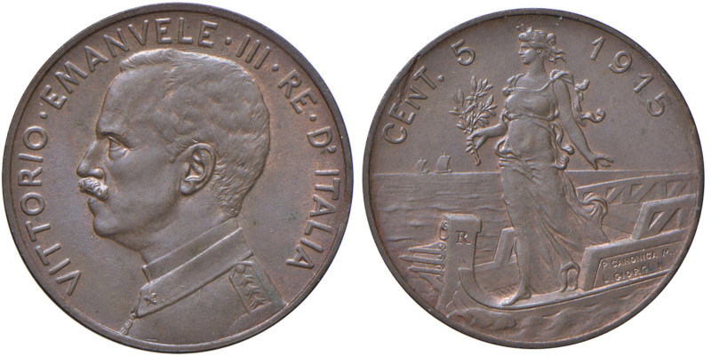 Vittorio Emanuele III (1900-1946) 5 Centesimi 1915 - Nomisma 1345 CU Screpolatur...