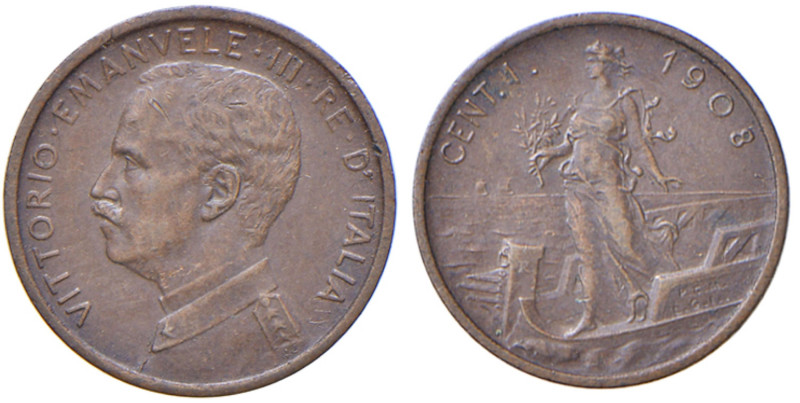 Vittorio Emanuele III (1900-1946) Centesimo 1908 Donna su prora - Nomisma 1396 C...