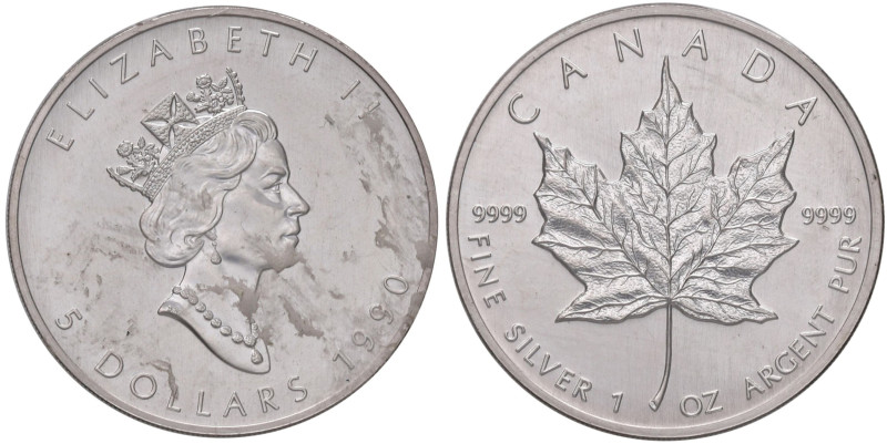 CANADA Elisabetta II (1952-2022) 5 Dollari 1990 - AG In bustina originale di zec...