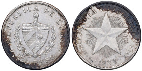 CUBA Peso 1932 - KM 15.2 AG (g 26,65) Colpo al bordo, ossidazioni nere
BB/SPL