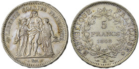 FRANCIA Seconda Repubblica (1848-1852) 5 Franchi 1848 A - Gad. 683 AG (g 25,09) Minimi colpetti al bordo e graffietti
qFDC