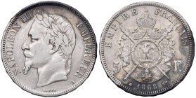 FRANCIA Napoleone III (1852-1870) 5 Franchi 1868 A - KM 799; Gad. 739 AG (g 24,79) Ossidazioni nere
qBB