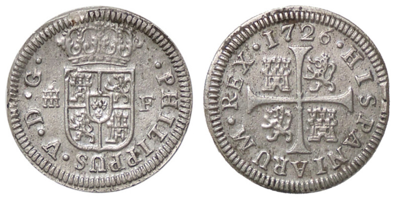 SPAGNA Felipe V (1700-1746) ½ Real 1726 Segovia F - Cal. 1921 AG (g 1,23)
SPL+