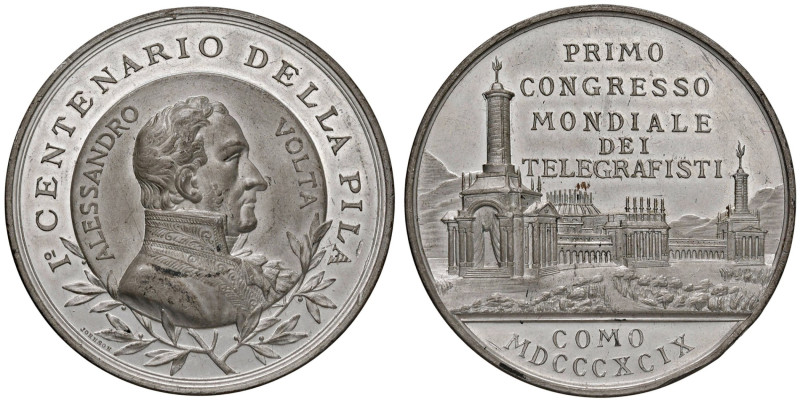 COMO Medaglia 1899 Alessandro Volta; primo congresso mondiale dei telegrafisti -...