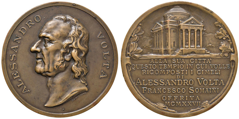 ALESSANDRO VOLTA (1745-1827) Medaglia 1927 centenario della morte - AE (g 81,85 ...