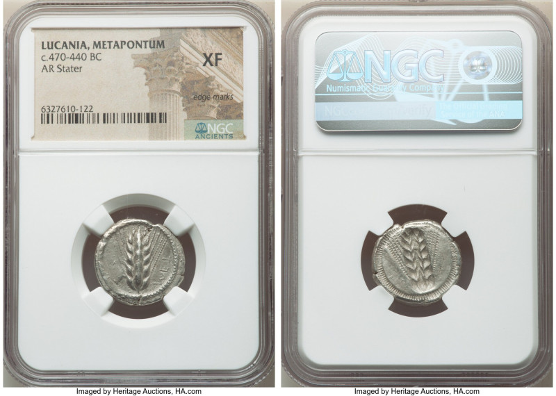 LUCANIA. Metapontum. Ca. 470-440 BC. AR stater (19mm, 11h). NGC XF, edge marks. ...