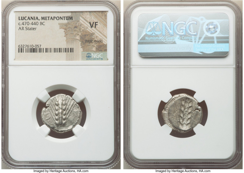 LUCANIA. Metapontum. Ca. 470-440 BC. AR stater (20mm, 12h). NGC VF, edge marks. ...