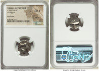 THRACE. Byzantium. Ca. 350-300 BC. AR siglos (17mm). NGC Choice Fine, edge cut, scratches. Chian standard. ΠY, bull standing left on dolphin left, rig...