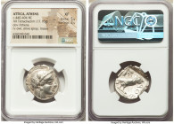 ATTICA. Athens. Ca. 440-404 BC. AR tetradrachm (25mm, 17.16 gm, 2h). NGC XF 5/5 - 2/5. Mid-mass coinage issue. Head of Athena right, wearing earring, ...