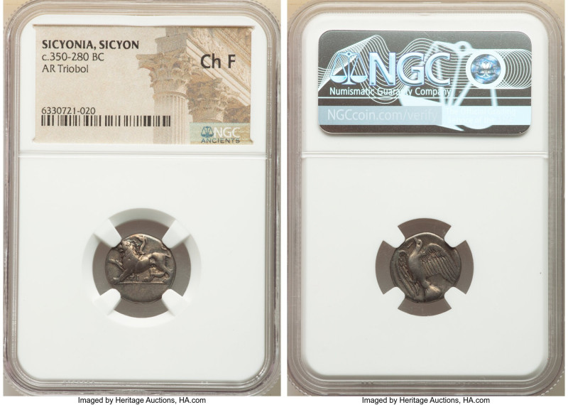 SICYONIA. Sicyon. Ca. 350-280 BC. AR triobol (15mm, 2h). NGC Choice Fine. Chimer...